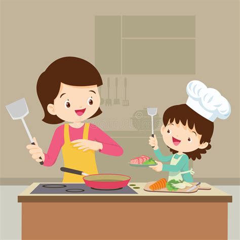 Daughter Cooking With Mom Stock Vector Illustration Of Mother 90425925