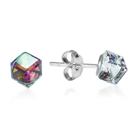 Rainbow Crystal Prism Cube 925 Silver Post Earrings Ebay
