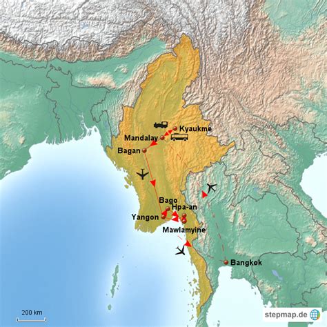 StepMap Myanmar Landkarte für Asien
