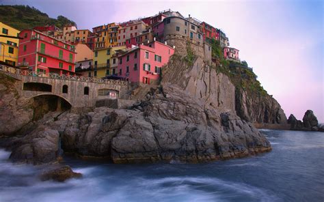 Wallpaper Italy Buildings Houses Mountains Rocks River 1920x1200