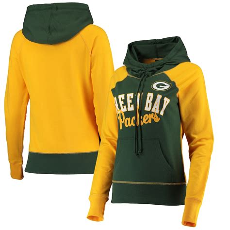 Green Bay Packers Women S Green Gold French Terry Funnel Neck Pullover Hoodie