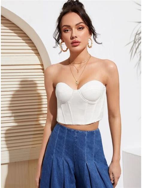 Buy Shein Lace Up Back Crop Bustier Tube Top Online Topofstyle