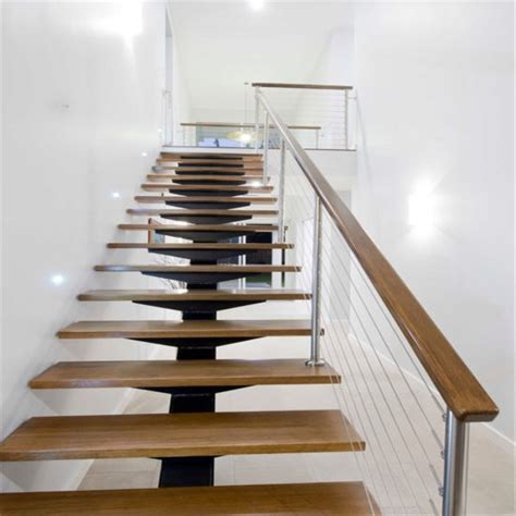 China Modern Design Steel Beam Open Riser Staircase With Solid Wood