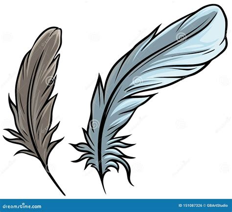 Cartoon Detailed Bird Feathers Vector Set Stock Vector Illustration