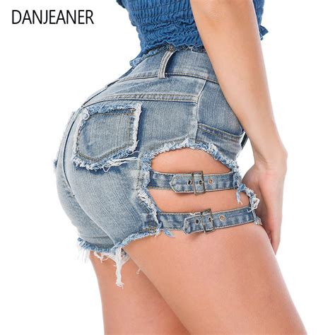 Danjeaner Bf Style Women High Waist Hollow Out Denim Shorts Sexy Mini Tassel Booty Shorts For