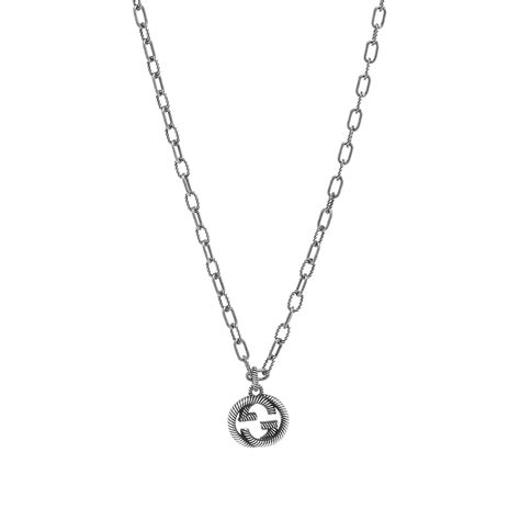 Gucci Interlocking G Necklace With Pendant Aged Sterling Silver End
