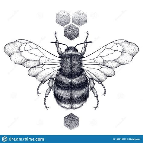 Bee Tattoo Dotwork Tattoo Symbol Of Diligence Royalty Free Stock