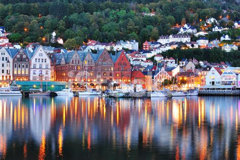 Bergen Night Scenery Norway Stock Photos