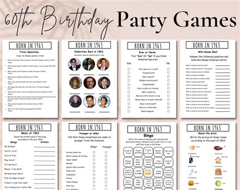 60th birthday party games bundle born in 1963 games etsy