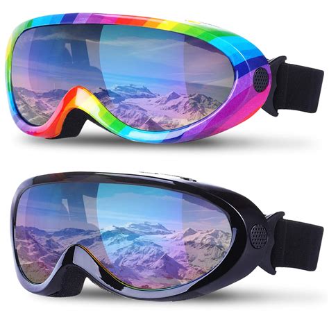 2 Pack Ski Snowboard Goggles Anti Fog Adjustable Snow Goggles For Women