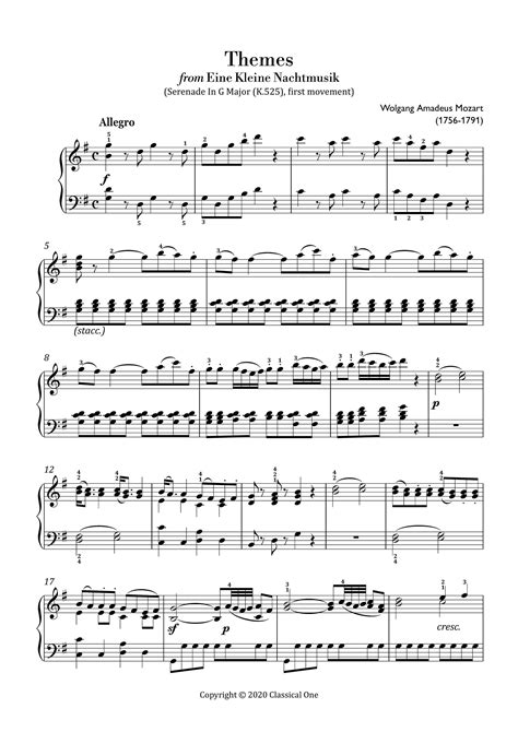 Mozart Eine Kleine Nachtmusik Easy Piano Sheet Music Classical Music
