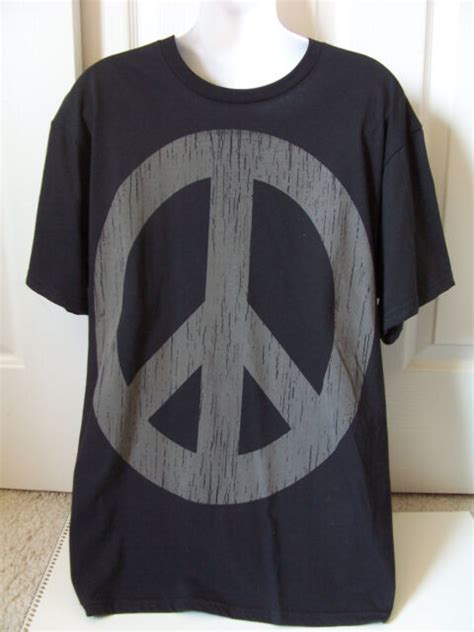 Peace Sign T Shirt Black Weathered Gray Hippie L Large Ebay