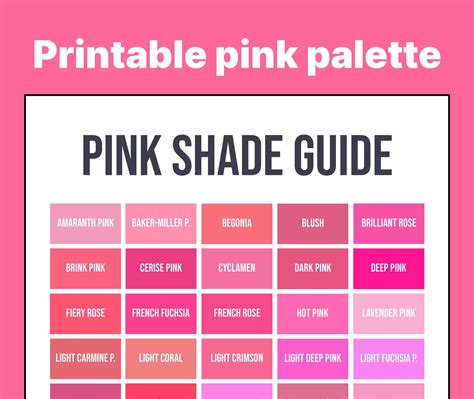 Pink Shade Guide 50 Shades Of Pink Palette Etsy