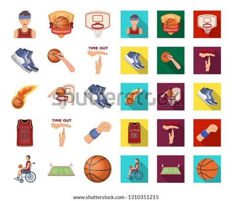 Basketball Attributes Cartoonflat Icons Set Collection Stock Vector