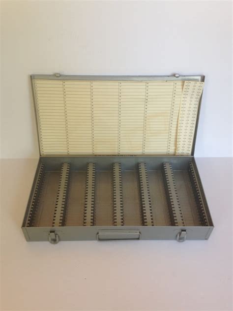 Vintage Industrial Metal Slide Box Vintage Metal Slide Storage Box Or Case Or Slide Organizer