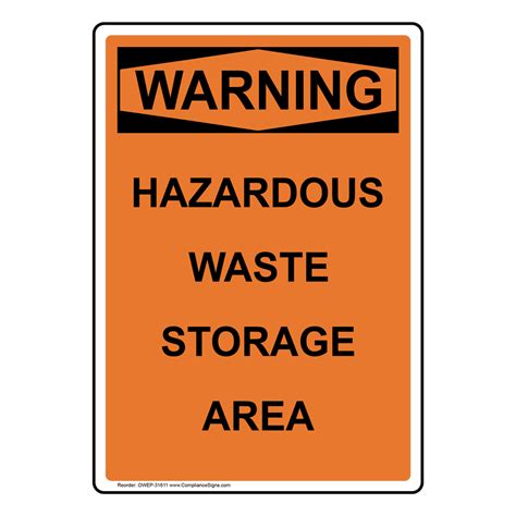 Vertical Hazardous Waste Storage Area Sign Osha Warning