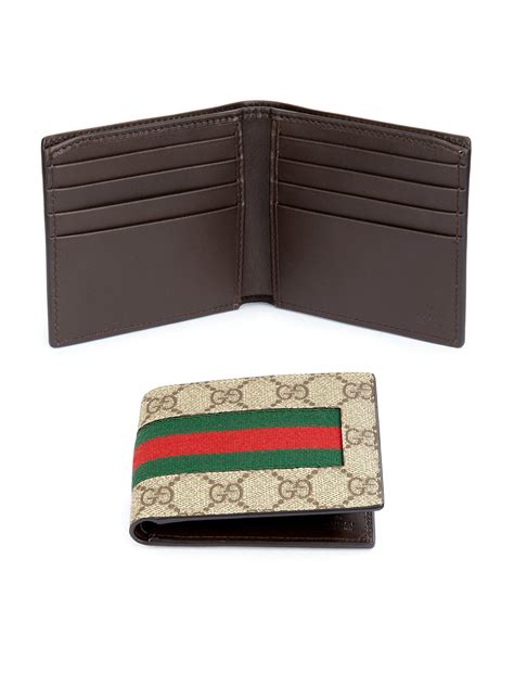 Lyst Gucci Gg Supreme Canvas Web Bifold Wallet In Green For Men