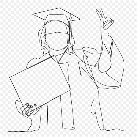 Abstract Line Drawing Happy Graduate Girl Wearing A Mask Holding
