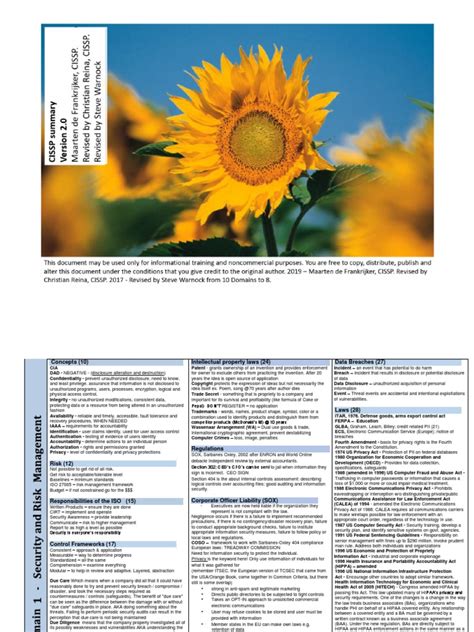Cissp Summary V2 Sunflower Pdf Information Security Health