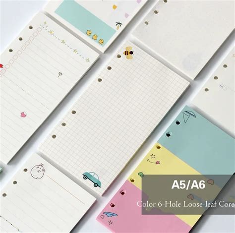 Notebook Paper A5 A6 Filler Papers Notebook Inner Core Six Hole Loose