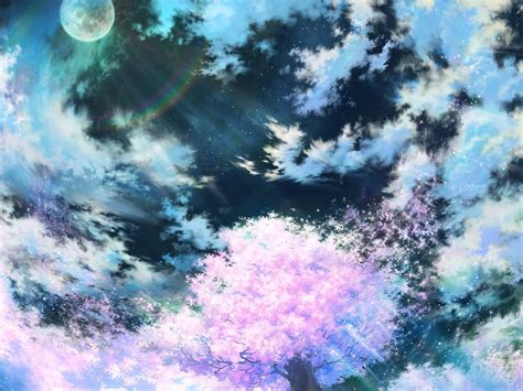 Cherry Blossoms Moon Night Original Rainbow Scenic Sky Tagme