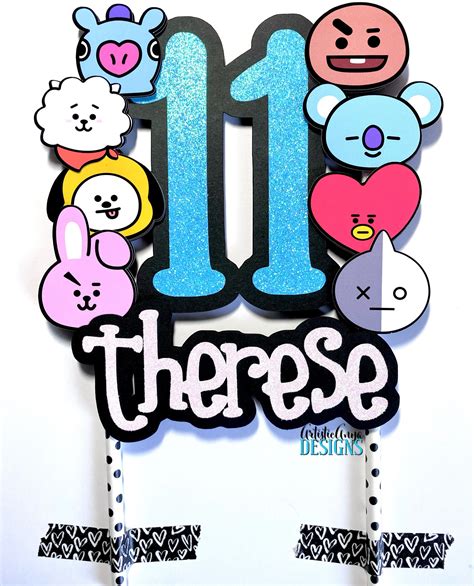 Bt21 Cake Topper Bts Party Decorations Glitter Age And Name Etsy