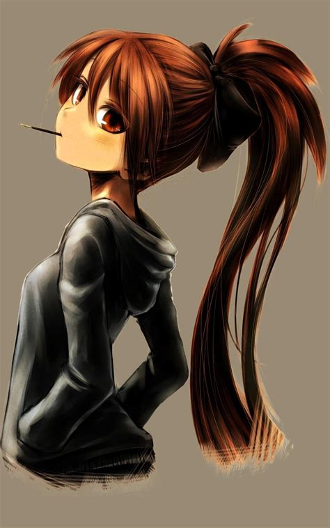 Download 1600x2560 Anime Girl Hoodie Ponytail Sweater