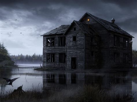 Dark Spooky House On The Water Creepy Houses Haunted House Music
