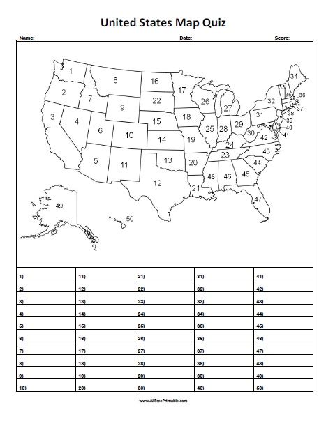 Blank United States Map Quiz Printable Map Blank States Printable Usa Bodenowasude