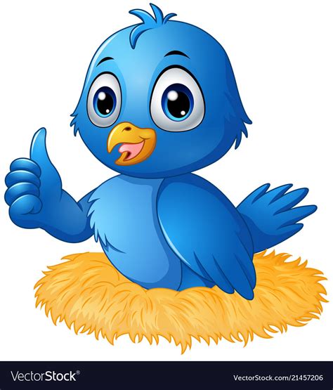 Cute Blue Bird Cartoon Giving A Thumbs Up In The N