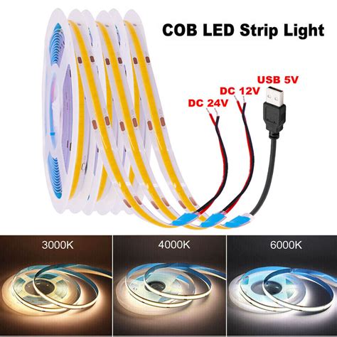 COB LED Strip Light Flexible Tape Lights Home DIY Lighting Warm White