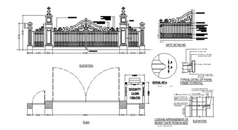2d Cad Drawings Of Entrance Gate Plan And Elevation Dwg File Cadbull