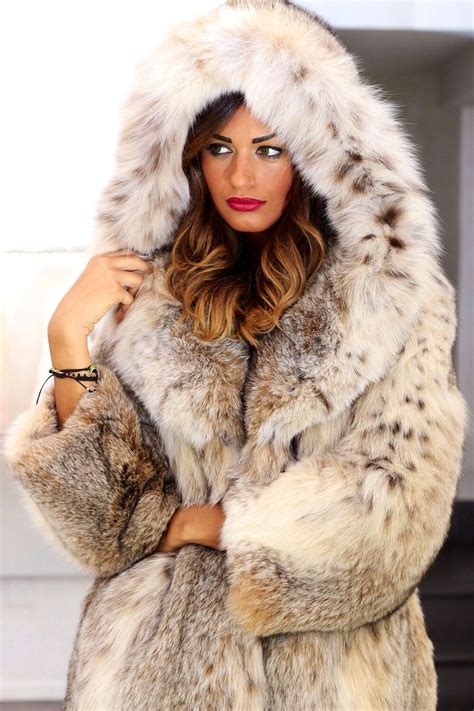 Canadian Lynx Fur Hooded Coat Fur Clothing Fur Fashion Fur Coat