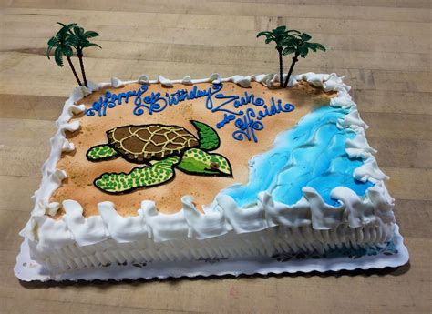 Seriously buttery rich and chocolatey. Sheet Cake with Sea Turtle and Beach Scene | Turtle ...