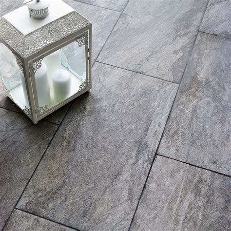 Indus Dark Grey Stone Effect Porcelain Wall And Floor Tile Pack Of 6 L