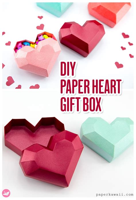 Paper Heart Box Tutorial And Free Template Paper Kawaii T Box