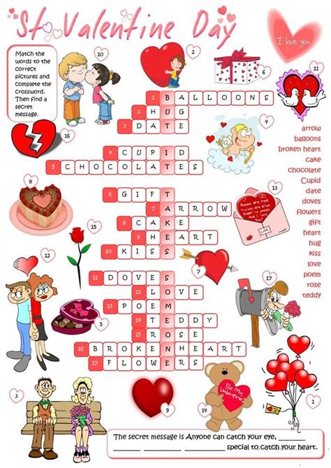 St Valentines Day Crossword Valentine Worksheets Valentine