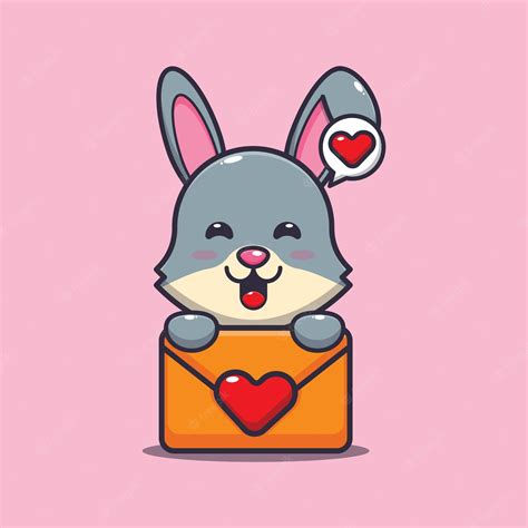 Premium Vector Cute Rabbit Cartoon Character With Love Message