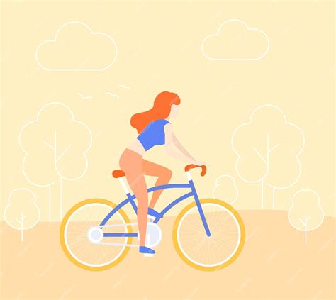 Premium Vector Girl Riding Bicycle In Park Vector