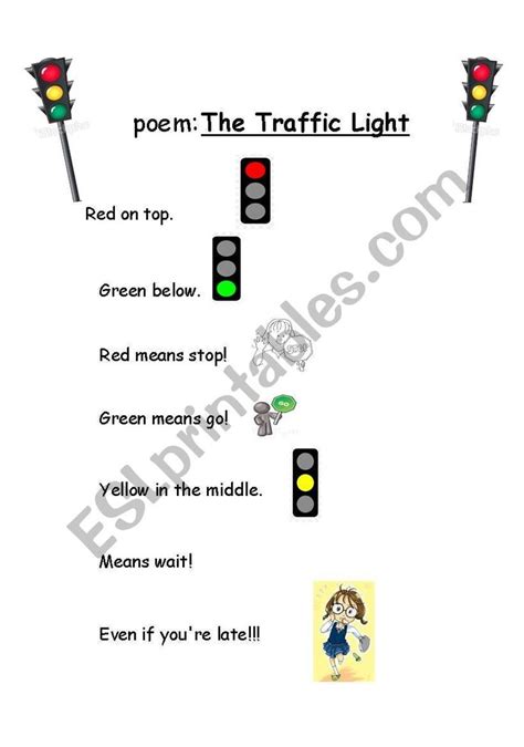 Poem Traffic Lights Worksheet Traffic Light Kids Poems Poems