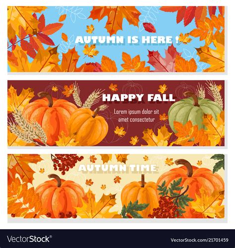 Autumn Banners Set Fall Leaves And Pumpkin Vector Image