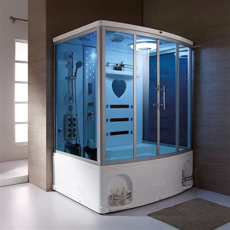 supply square blue glass steam shower encloser with jacuzzi and foot massage wholesale factory