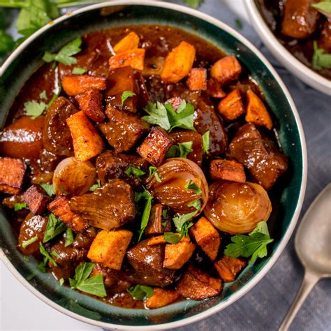 Easy Slow-Cooked Beef Stew Recipe with Roasted Sweet Potato