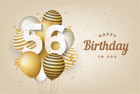 Happy 56th Birthday With Gold Balloons Greeting Card Background Stock