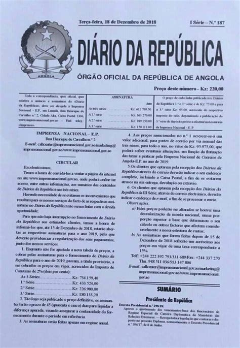 Diário Da Ministério Da Educação Da República De Angola