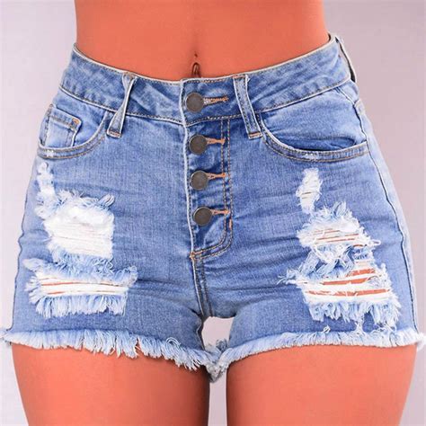 New Womens Shorts Summer Shorts Polyester Ripped Women Slim Washed