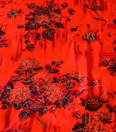 Hawaiian Textile Tropical Floral Print Fabric Nos Red Gold 3y 8 35 W
