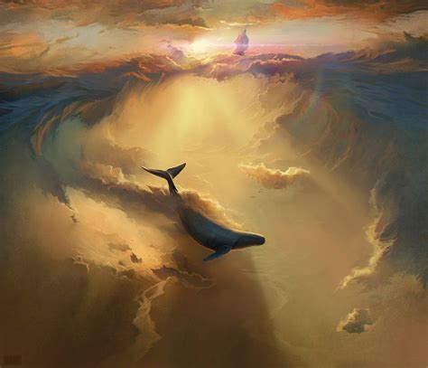 Dreamy Digital Paintings Of Whales Flying Across The Sky By Artem