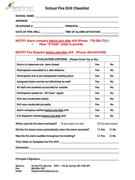 School Fire Drill Checklist Fill Online Printable Fillable Blank