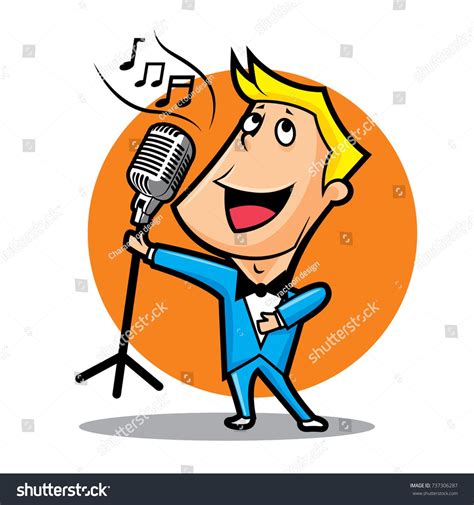 Cartoon Male Superstar Singer Singing And Holding A Microphone With